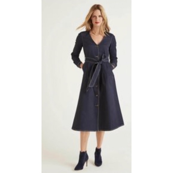 Red Boden cotton button down, belted dress, Sz.4 - Picture 2 of 2